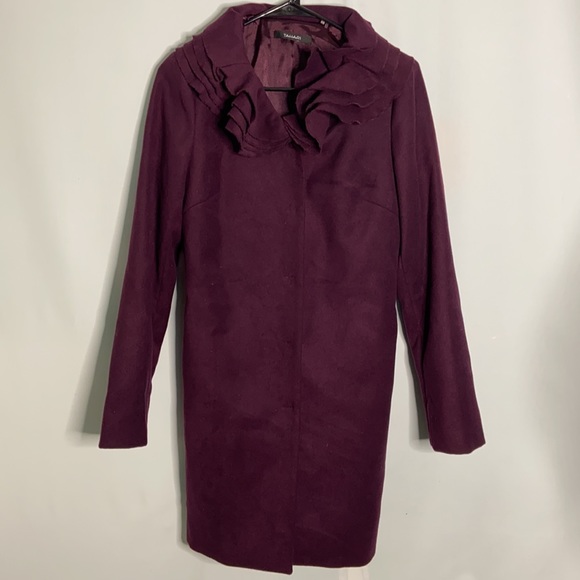 Tahari  Purple Long Sleeves Ruffled Coat Size Small Petite S/P - Picture 2 of 8